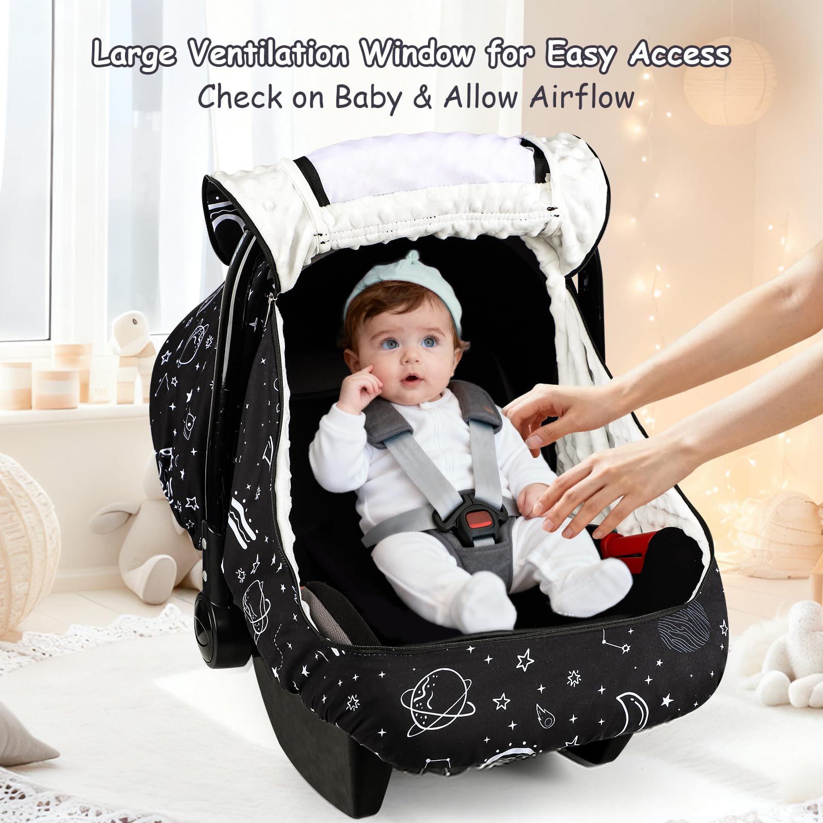 Pea Pod winter car seat cover plush fleece bubble lining traps warmth
