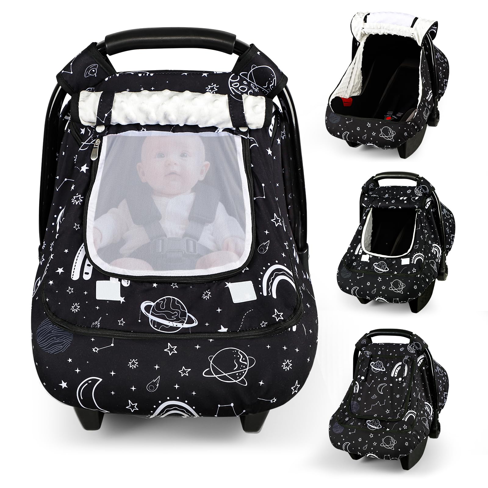Pea Pod winter car seat cover sunshade provides gentle shade for peaceful naps