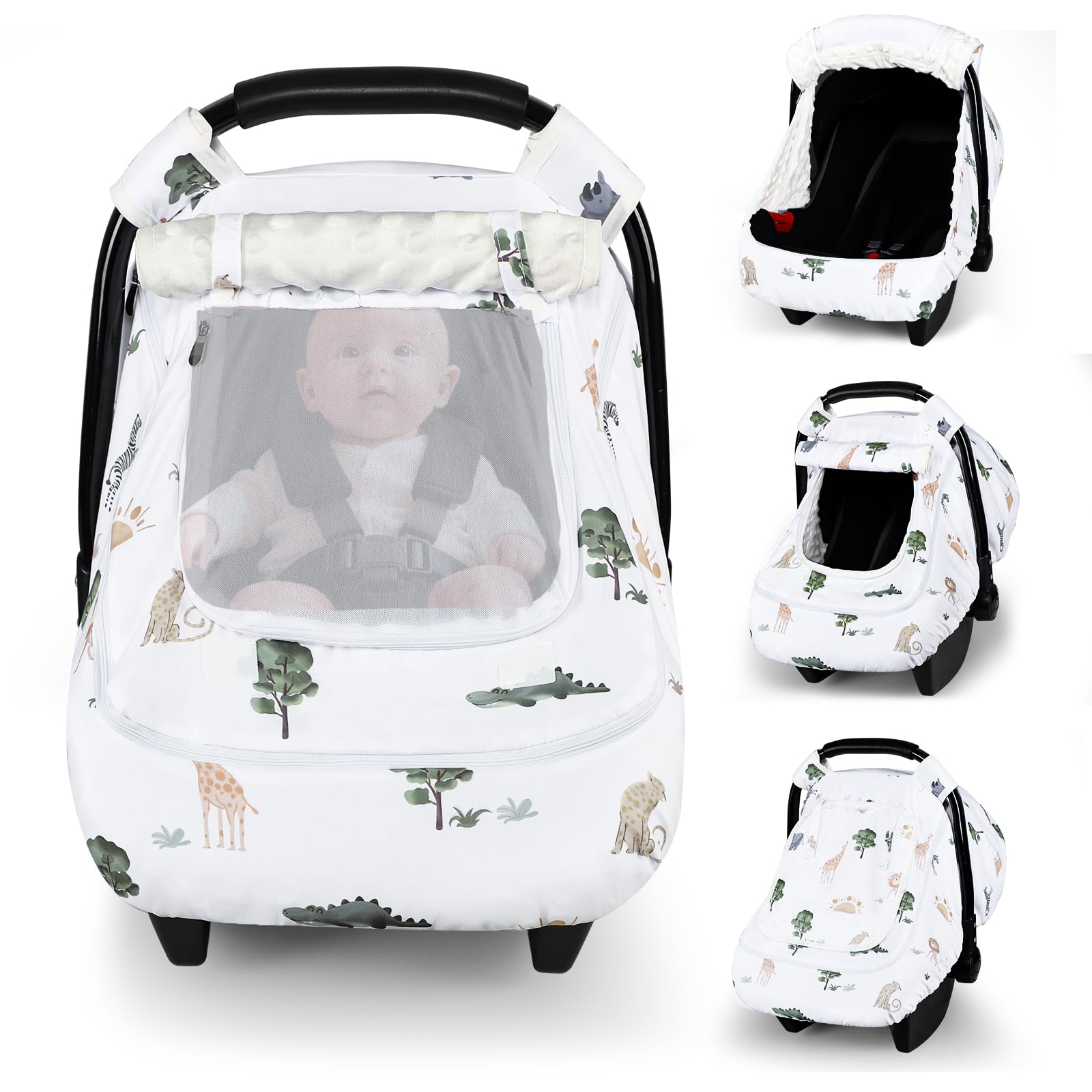 Pea Pod winter car seat cover sunshade provides gentle shade for peaceful naps