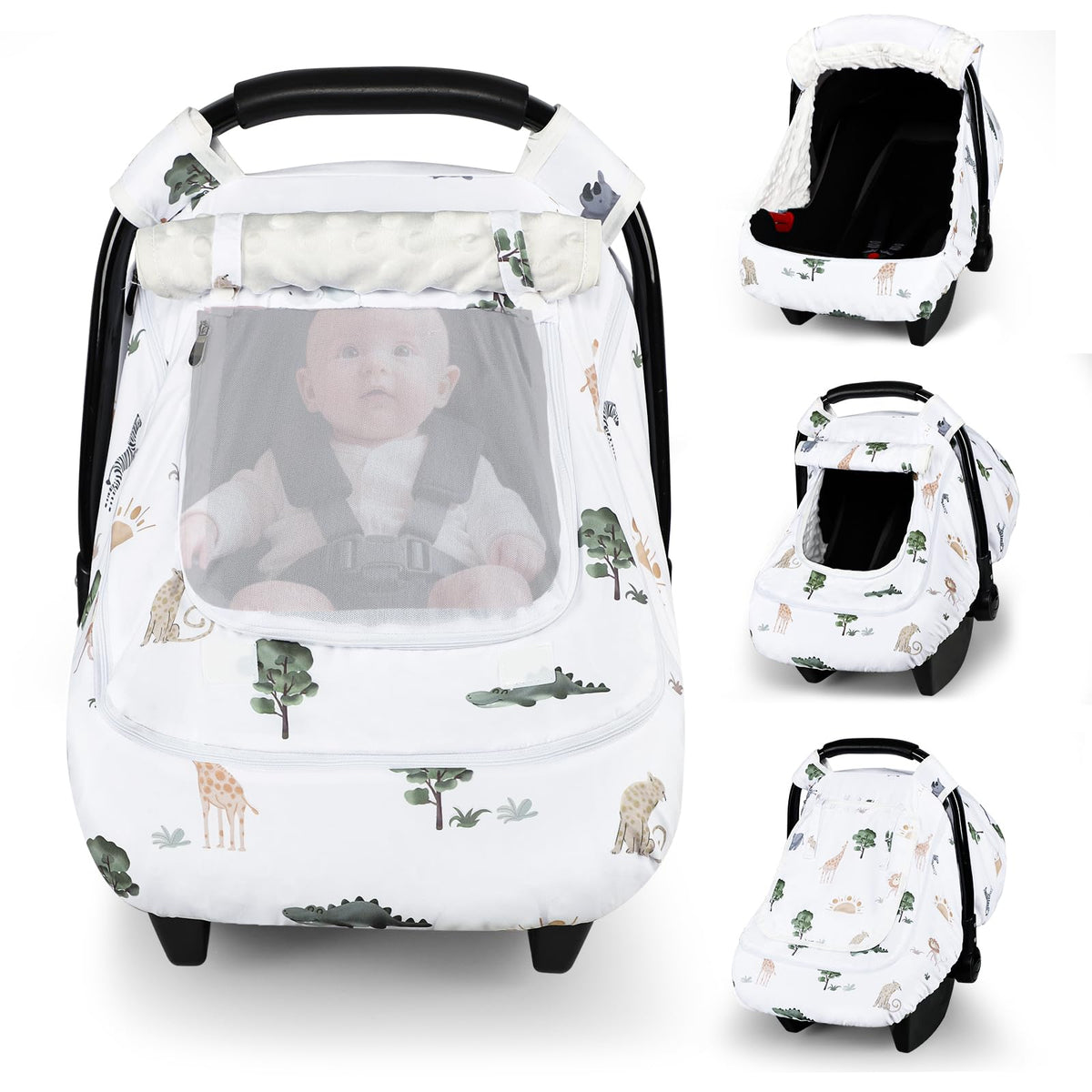 Pea Pod winter car seat cover sunshade provides gentle shade for peaceful naps