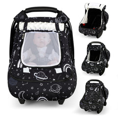 Pea Pod winter car seat cover sunshade provides gentle shade for peaceful naps