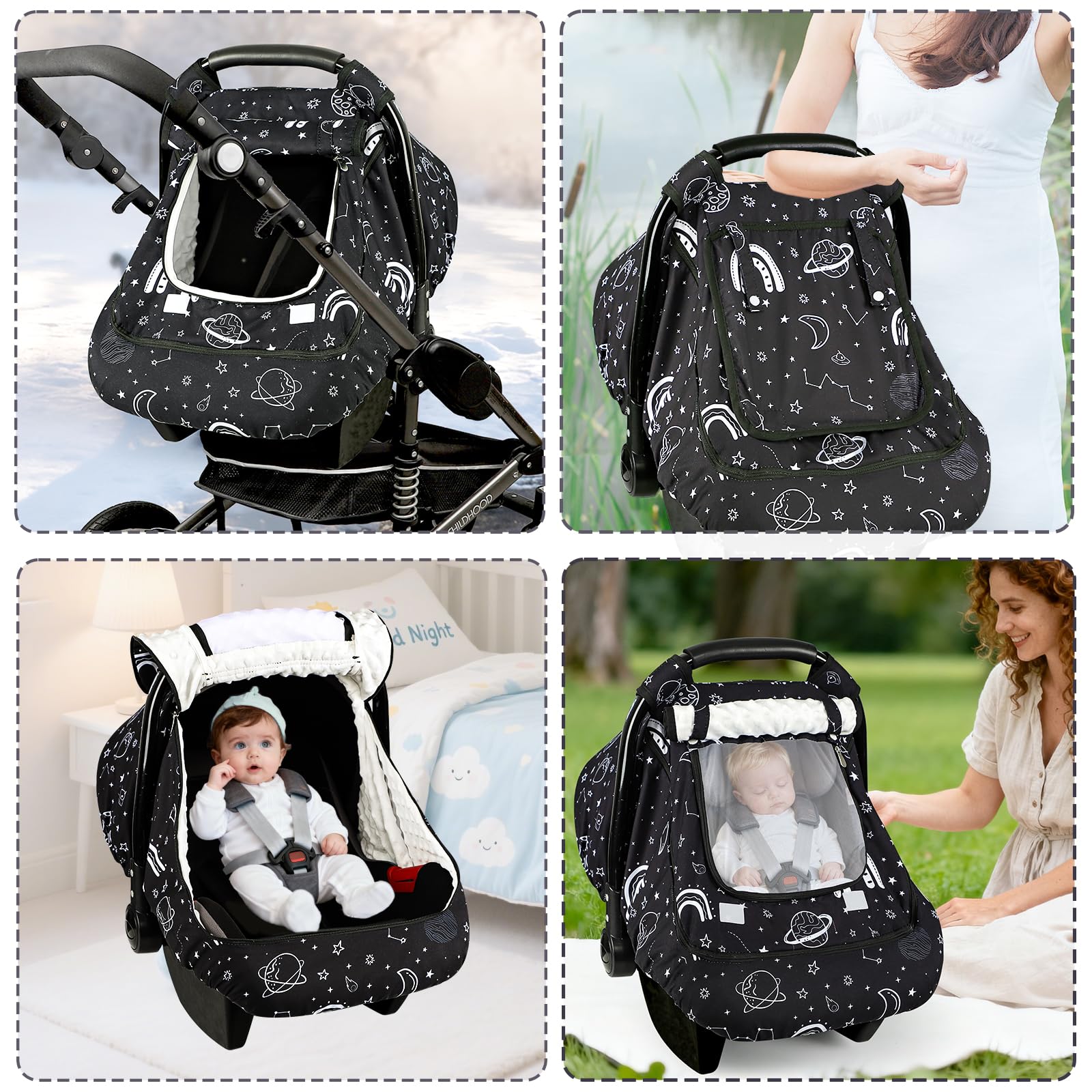 Pea Pod winter car seat cover warm nest interior for infants on winter trips