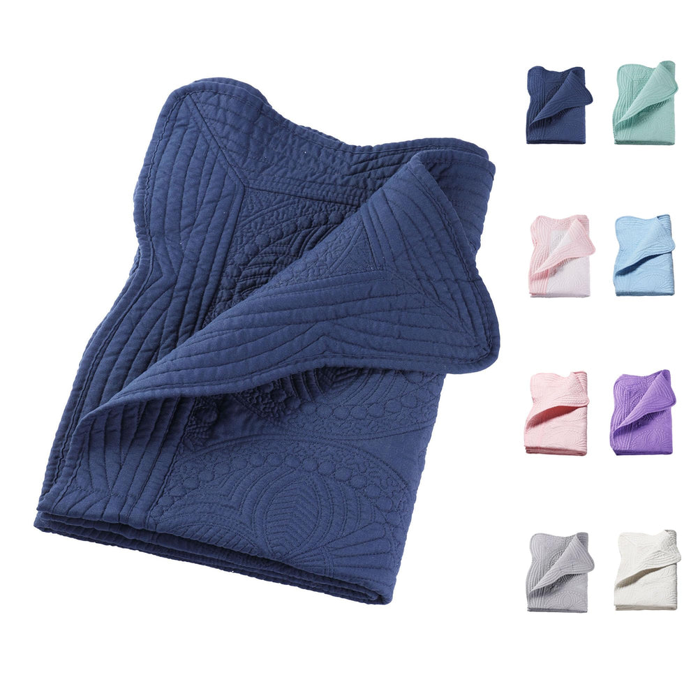 PEACELOVER embossed neutral baby quilt navy close-up shows soft cotton weave for all-season comfort.