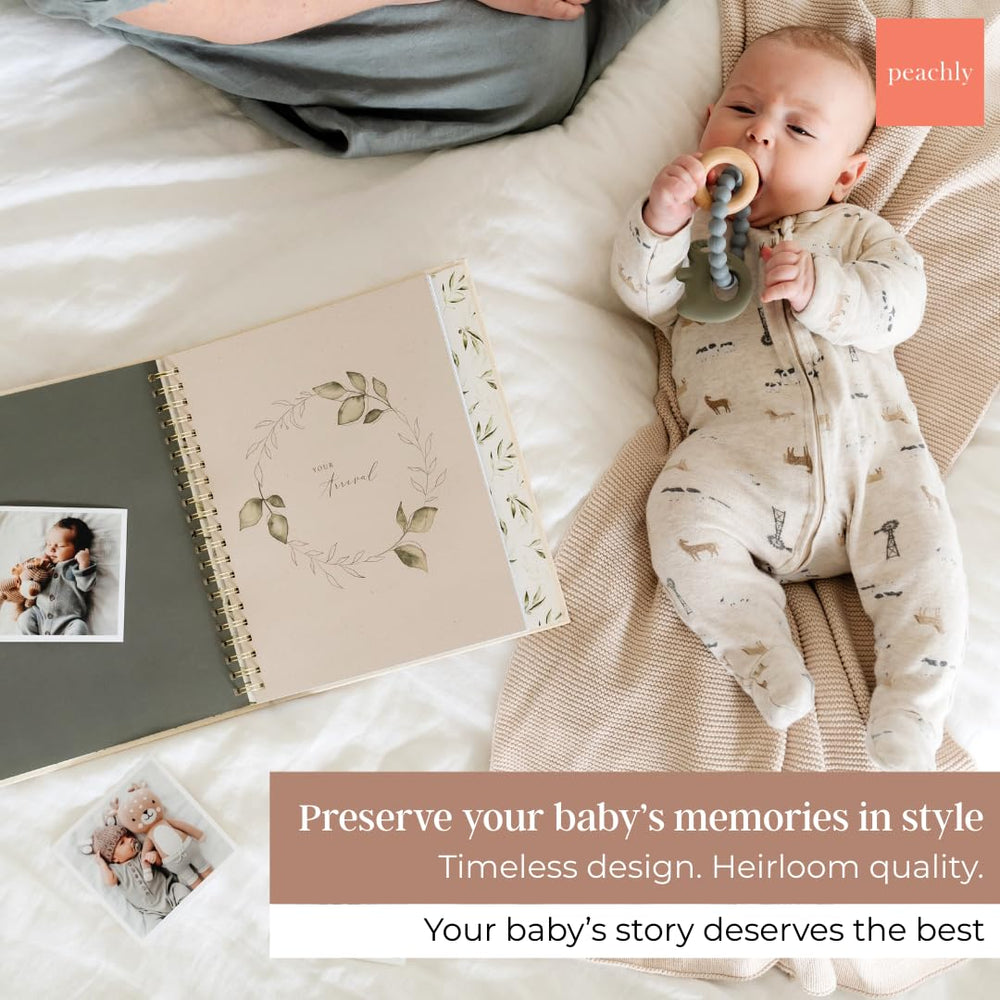 Peachly baby memory book gold stamping detail highlights refined craftsmanship