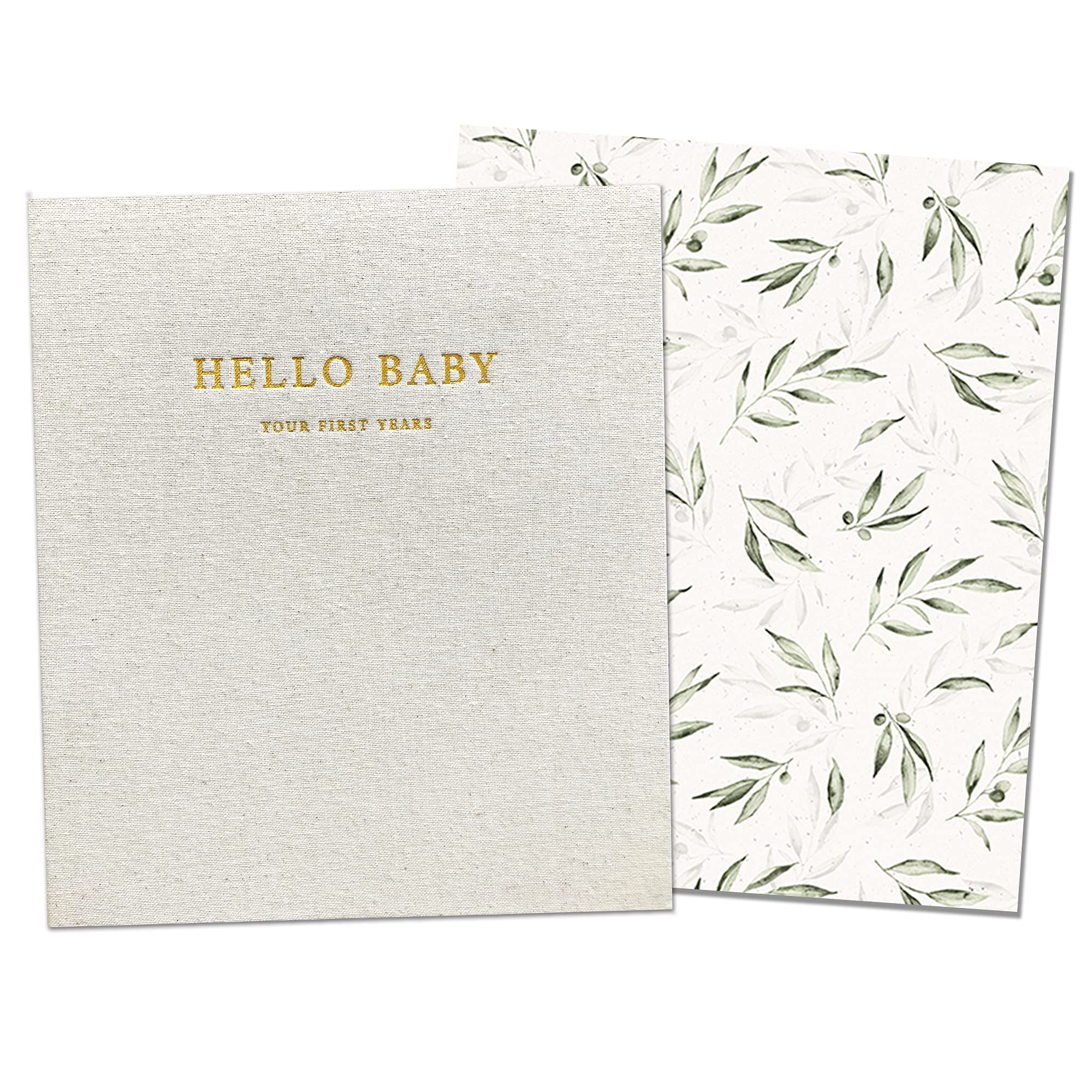 Peachly baby memory book olive cover close-up showing premium linen texture for lasting keepsakes