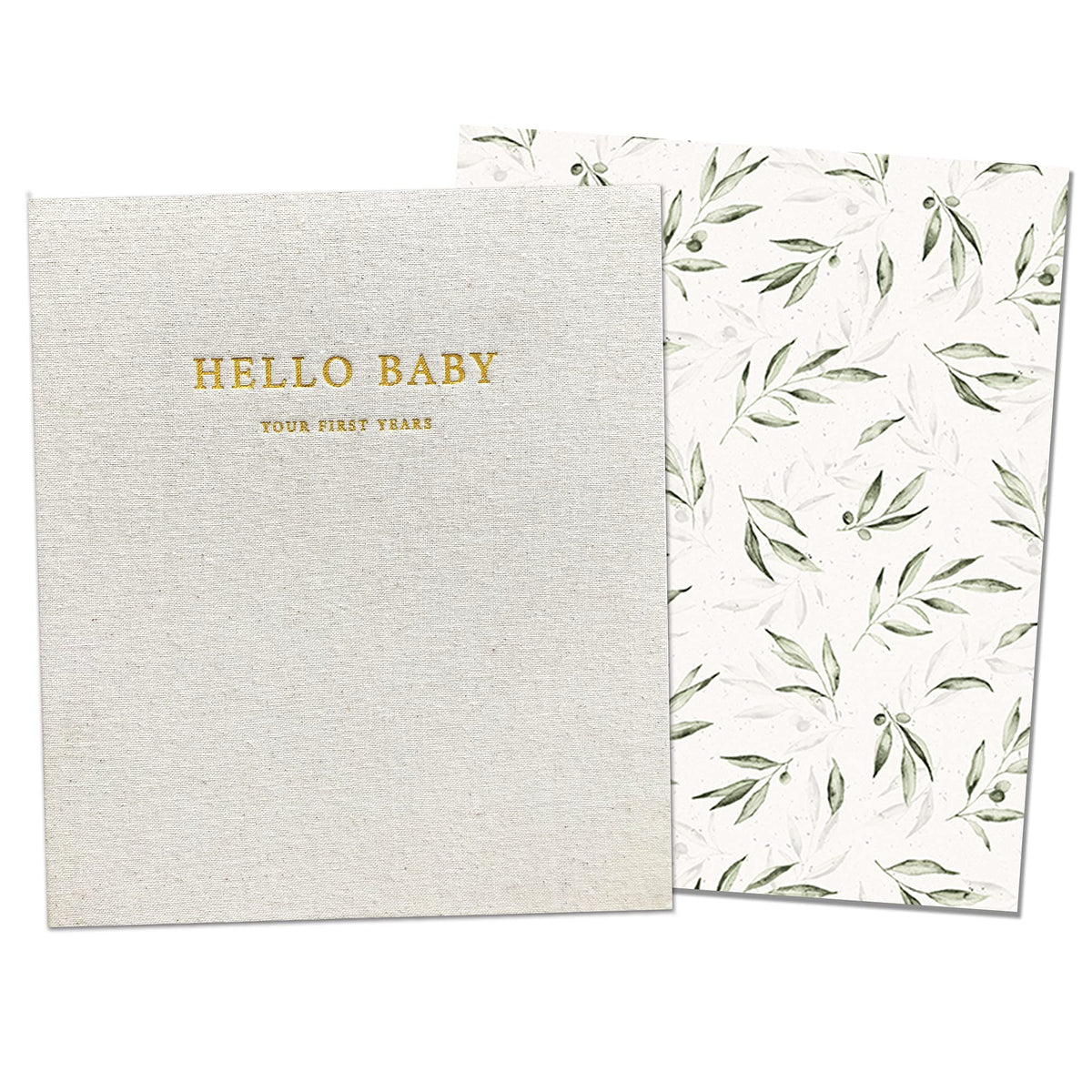 Peachly baby memory book olive cover close-up showing premium linen texture for lasting keepsakes