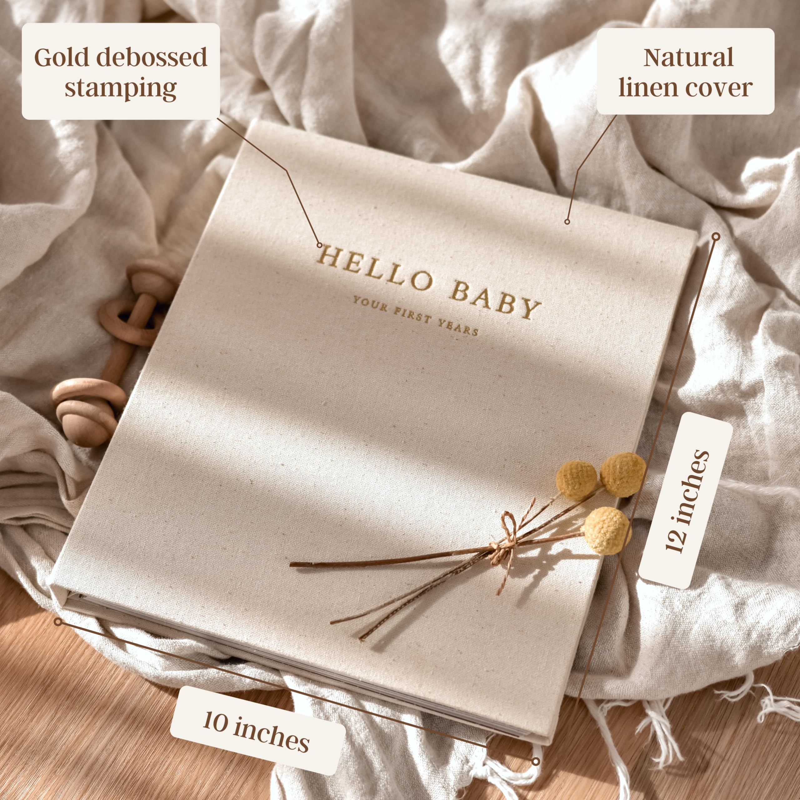 Peachly Baby Memory Book open prompts guide milestone storytelling.