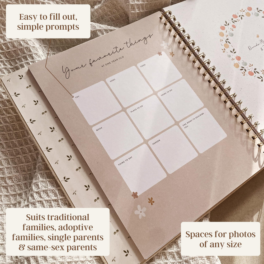 Peachly Baby Memory Book 4x6 photo-friendly pages without cropping.