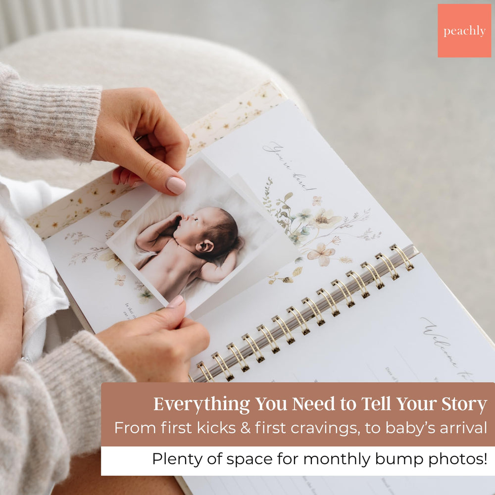 Peachly pregnancy journal gold-foil title adds gift-worthy luxury