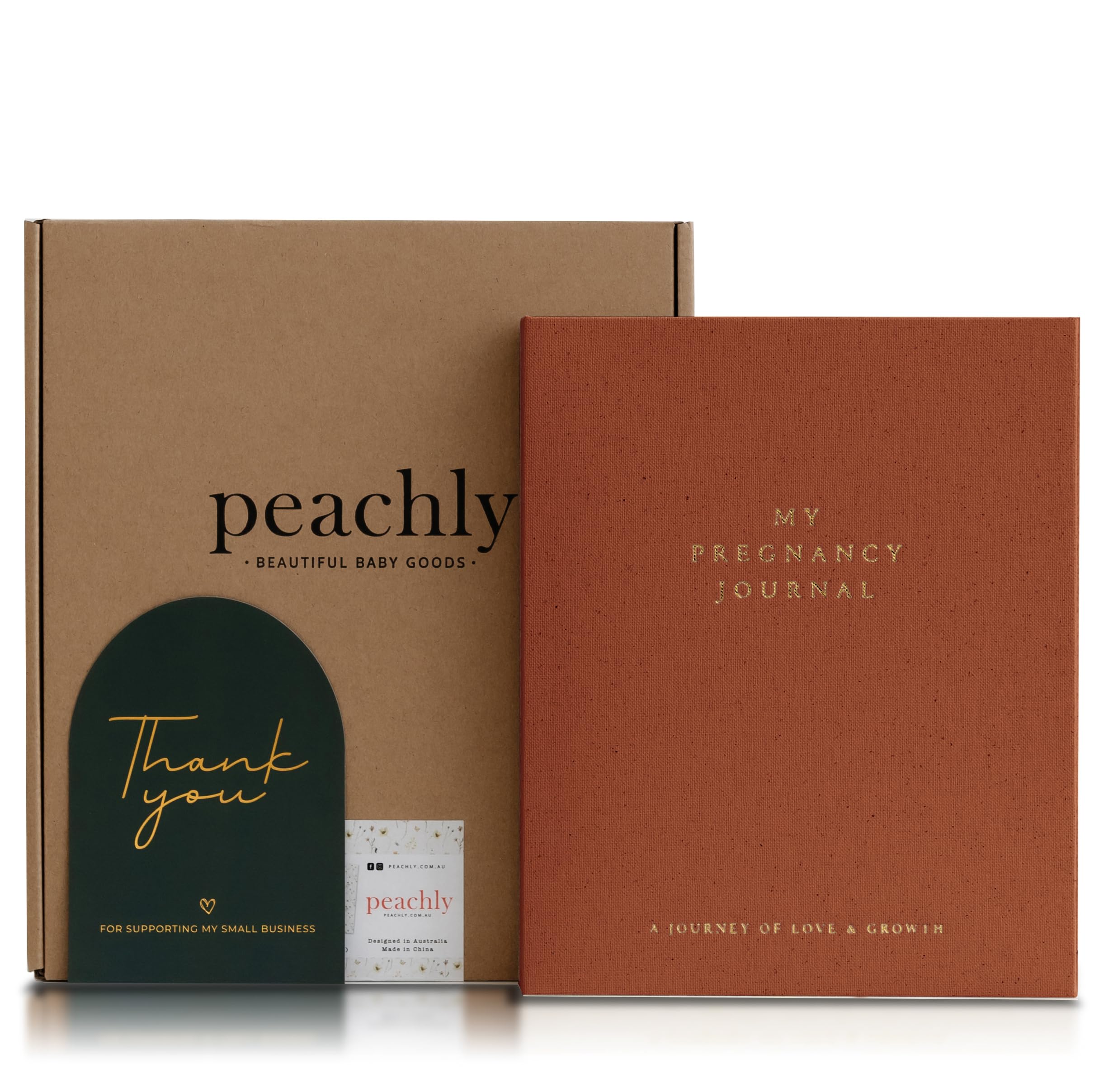 Peachly pregnancy journal Rust cover in linen for elegant memory keeping