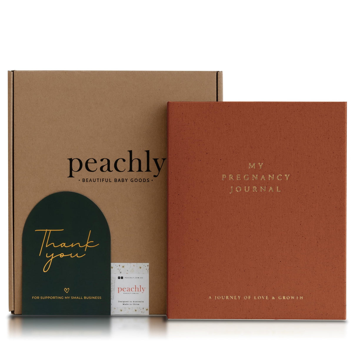 Peachly pregnancy journal Rust cover in linen for elegant memory keeping