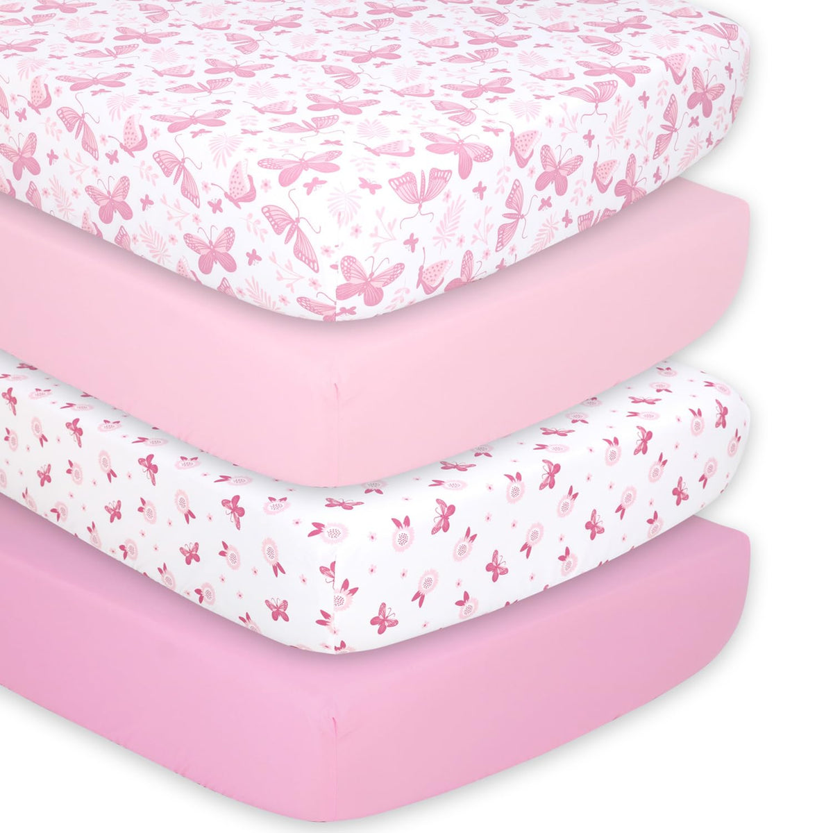 The Peanutshell butterfly sheets 4-pack front view highlights soft, breathable fabric for cozy naps.