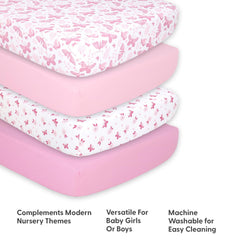 The Peanutshell butterfly sheets soft-breathable-material demonstrates baby-friendly comfort and airflow.