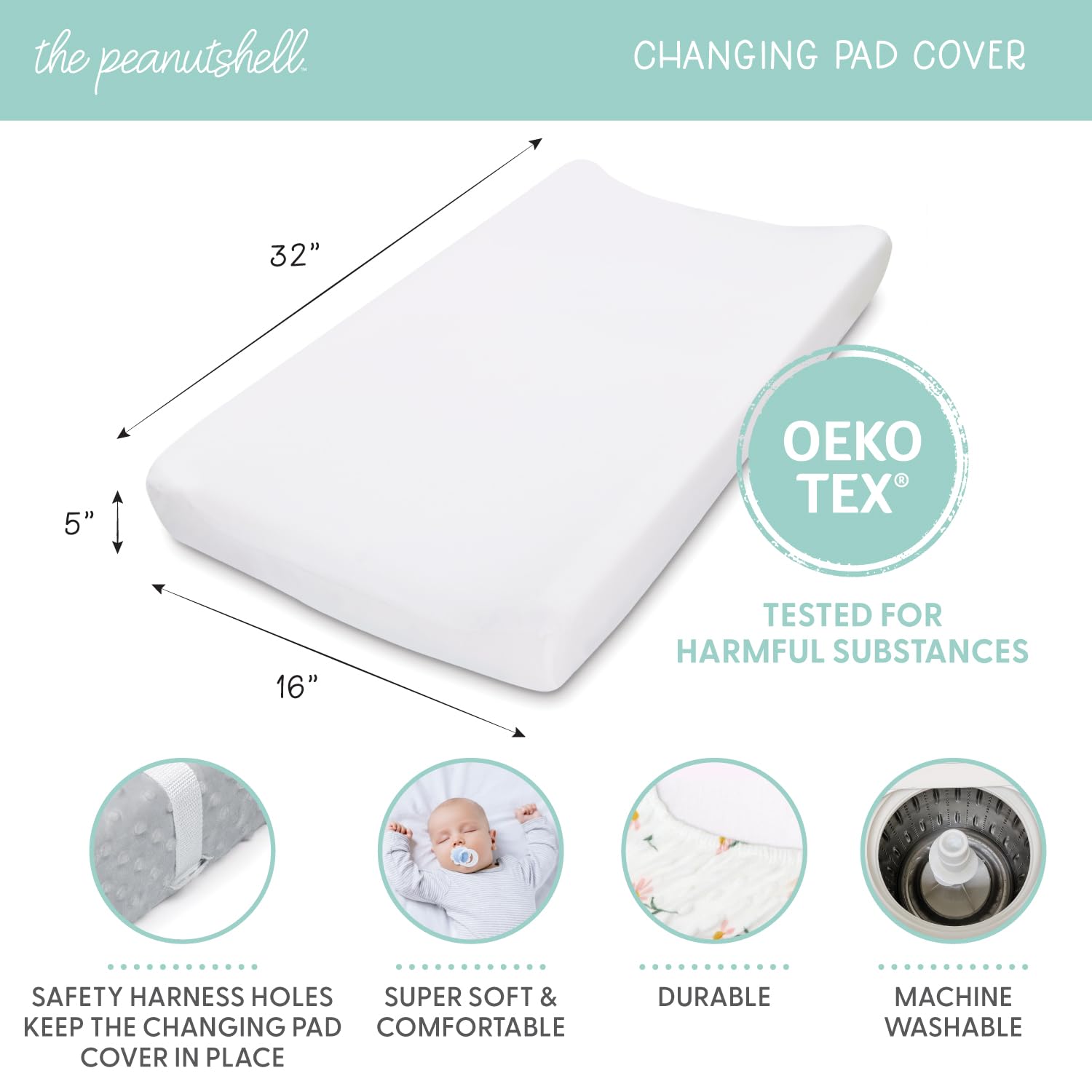 The Peanutshell changing pad cover is fade-resistant and machine washable for easy care.