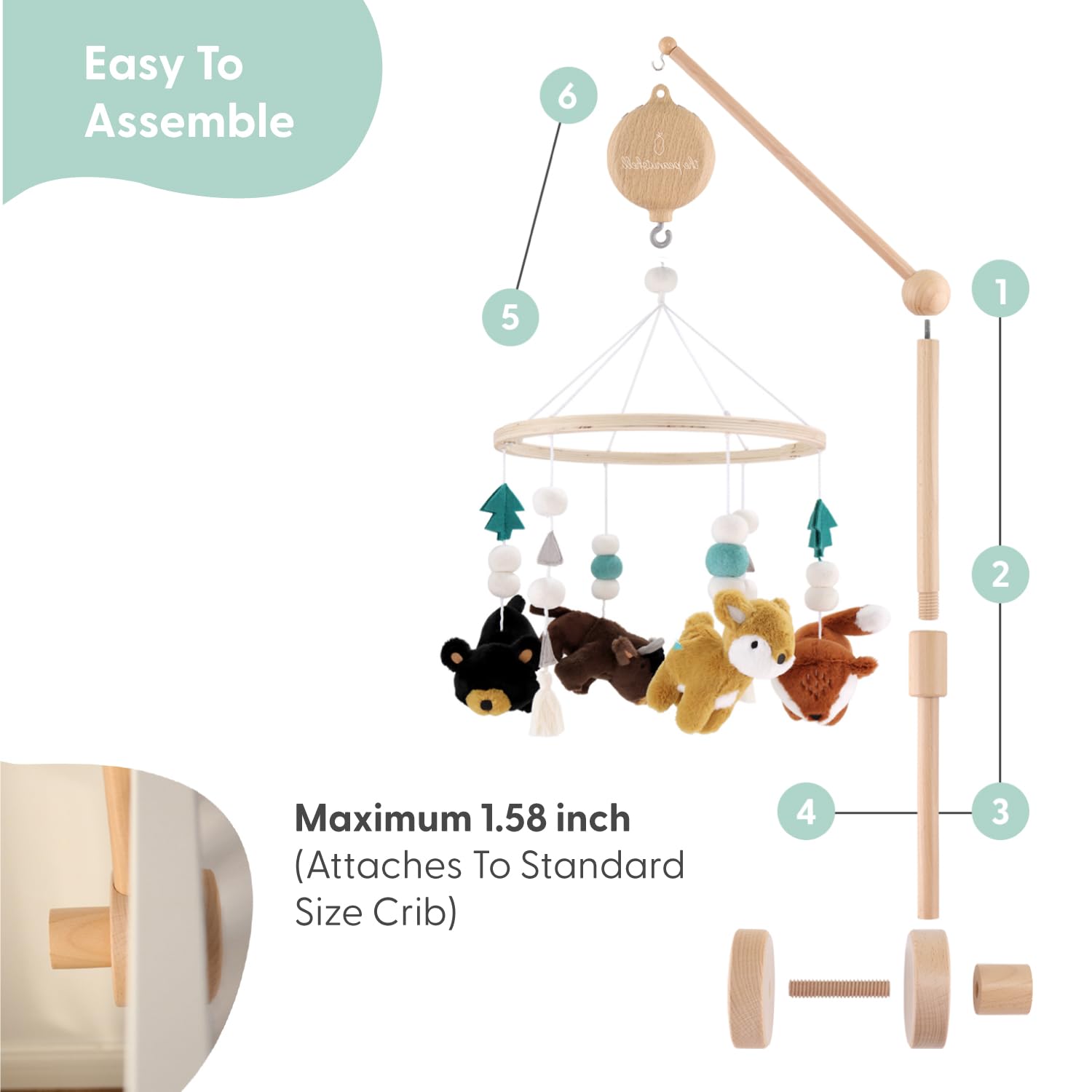 The Peanutshell Crib Mobile provides one-click settings for music, rotation, or both.