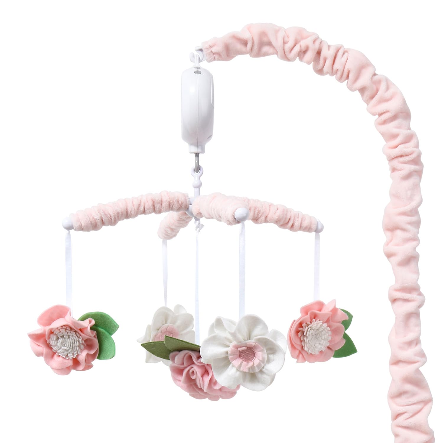 The Peanutshell crib mobile pink floral design soothing with gentle rotation.
