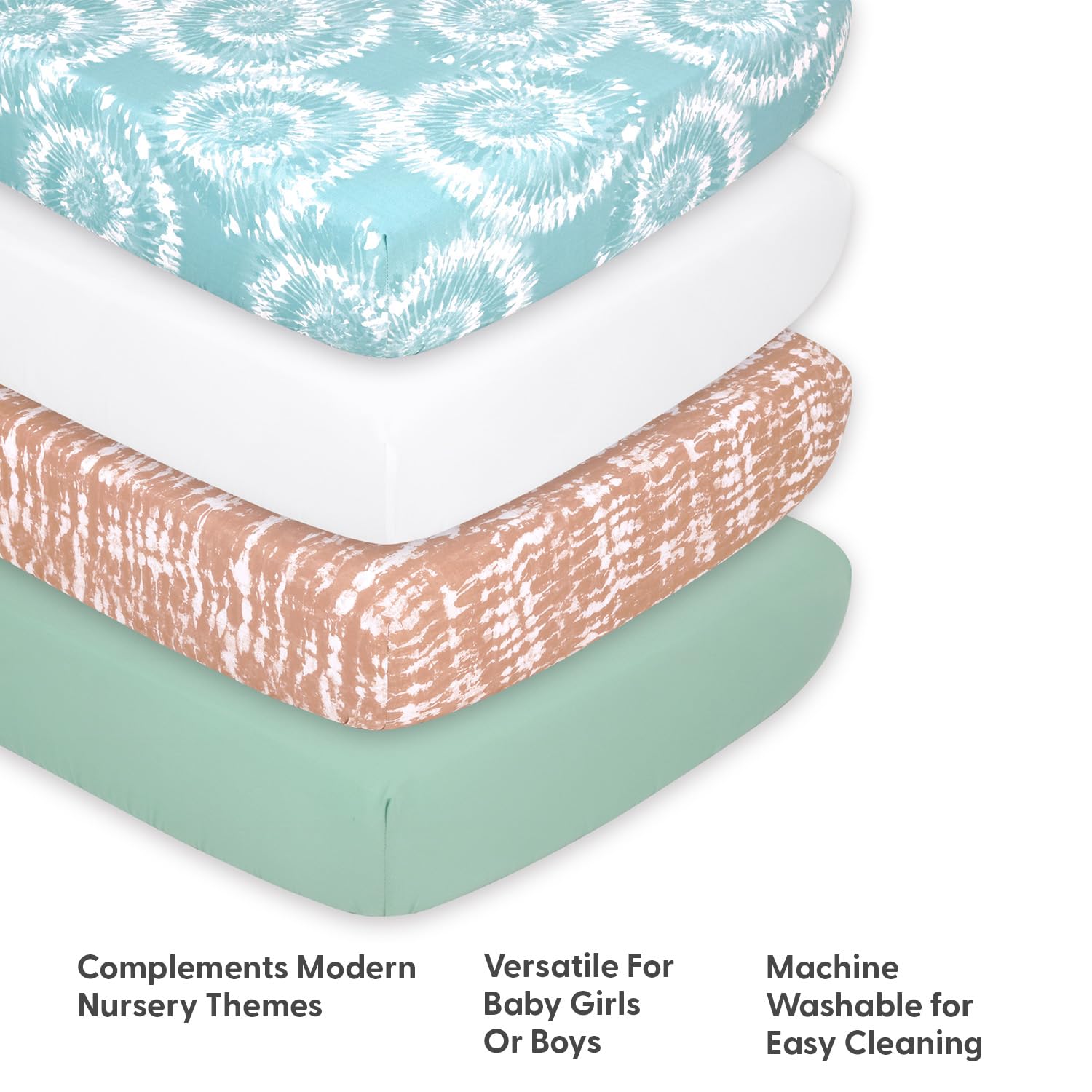 The Peanutshell crib sheets 4-pack teal: breathable comfort and easy care.