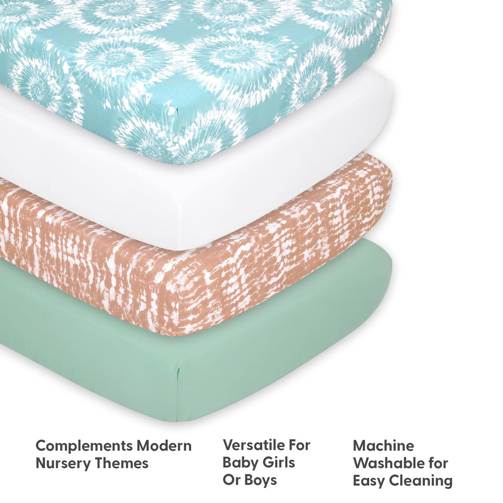 The Peanutshell crib sheets 4-pack teal: breathable comfort and easy care.