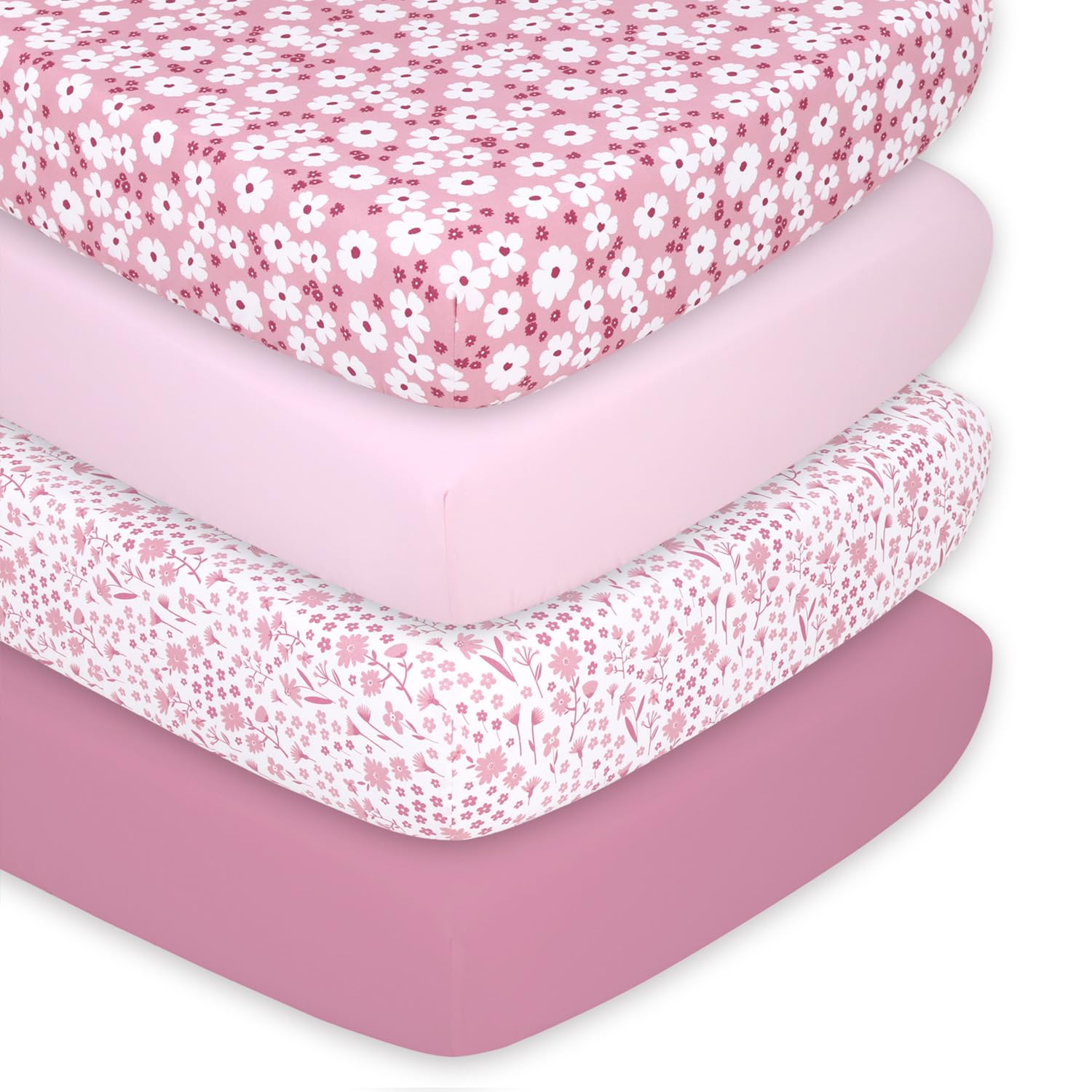 The Peanutshell daisy crib sheet pack—soft pink floral print for gentle baby naps.