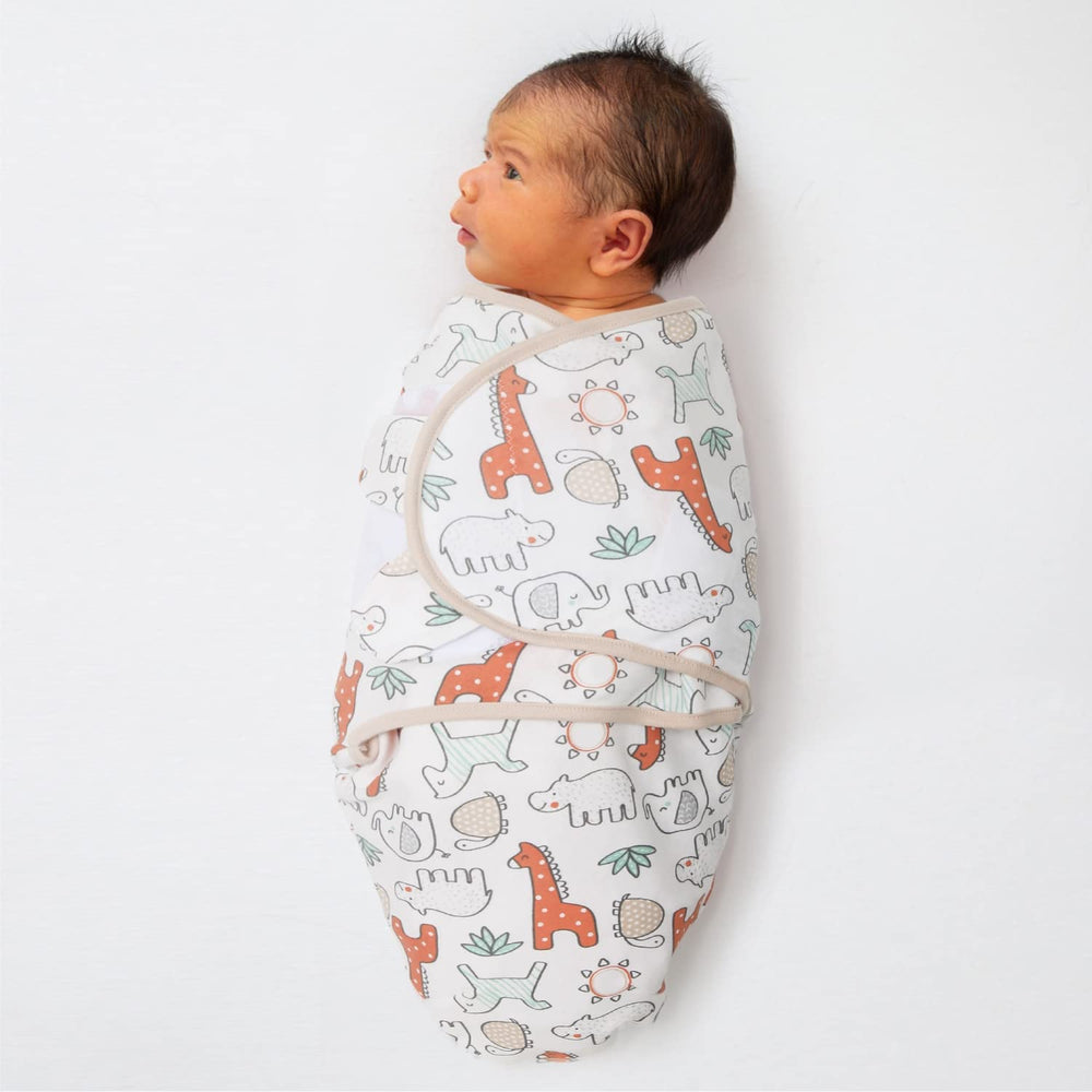 The Peanutshell Desert Safari swaddle gray print highlights fade-resistant fabric and snug feel.