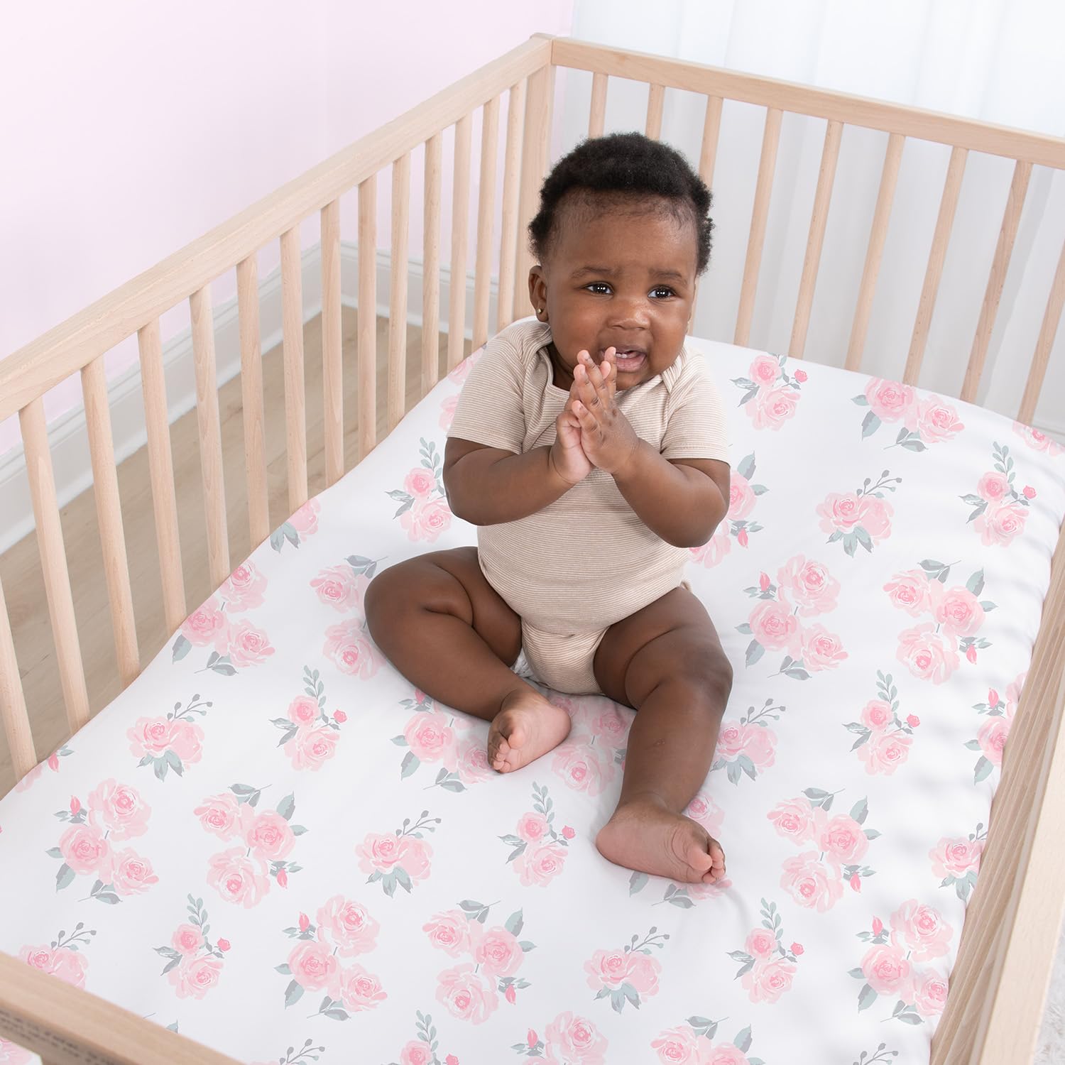 The Peanutshell durable easy-care crib sheets stay soft after frequent washing.