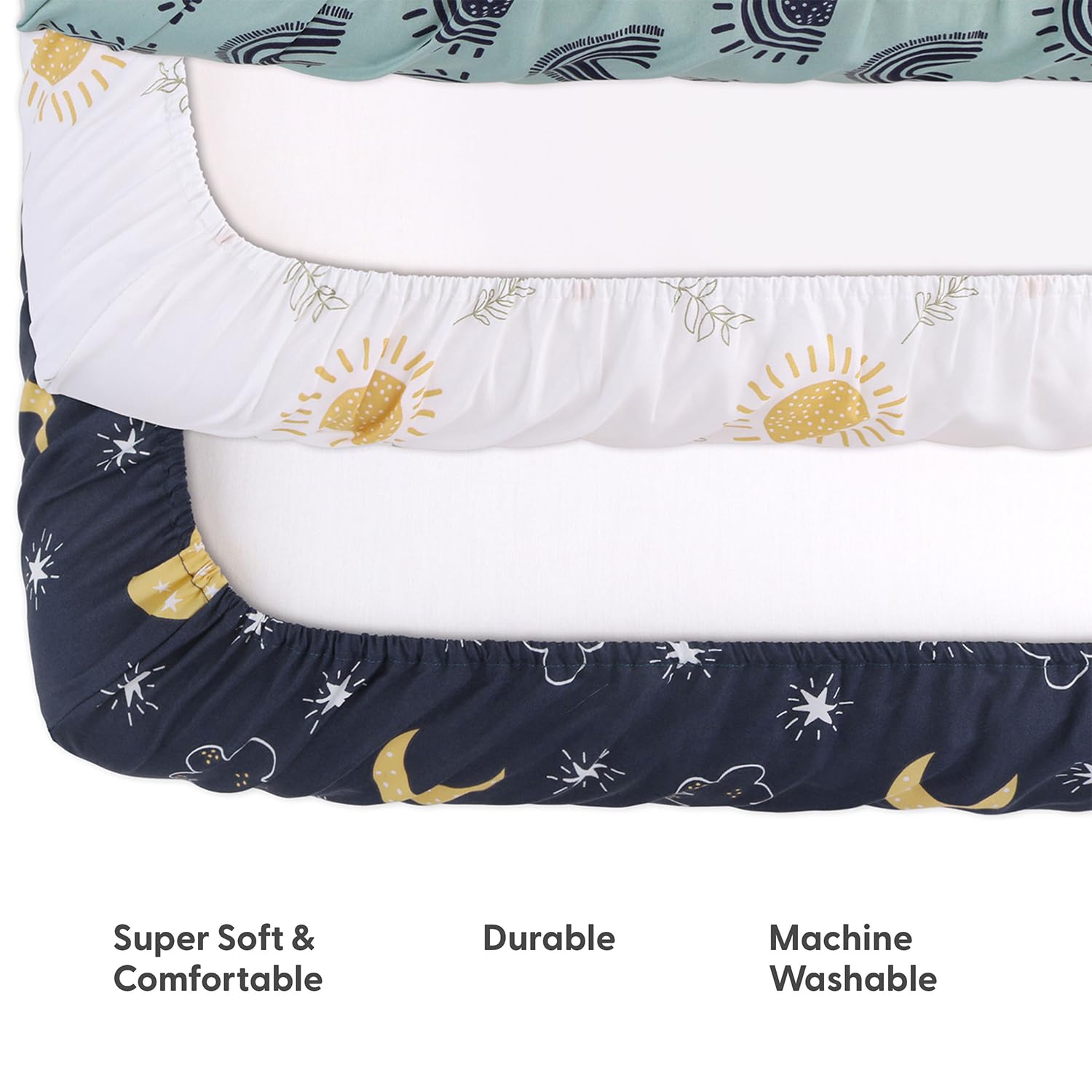 The Peanutshell durable-washable crib-sheets closeup shows long-lasting softness after washes.