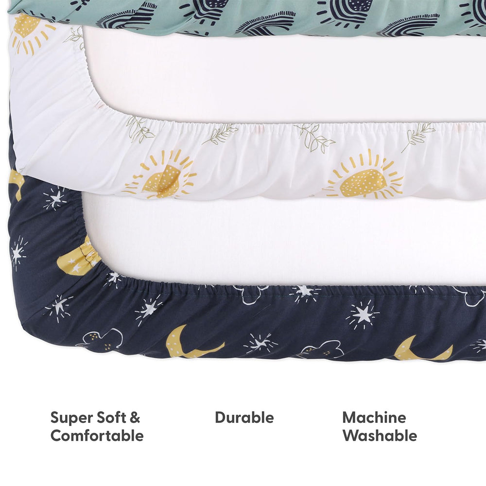 The Peanutshell durable-washable crib-sheets closeup shows long-lasting softness after washes.