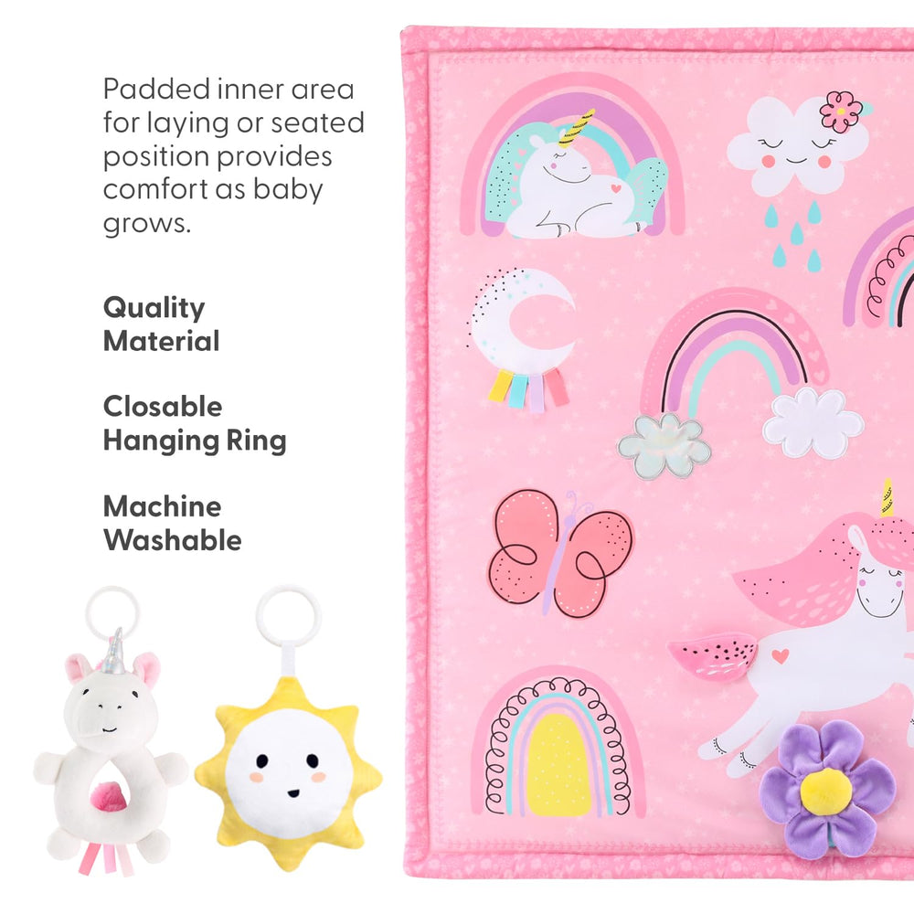The Peanutshell Rainbow Paradise play gym is ideal for newborn tummy time and sensory play.