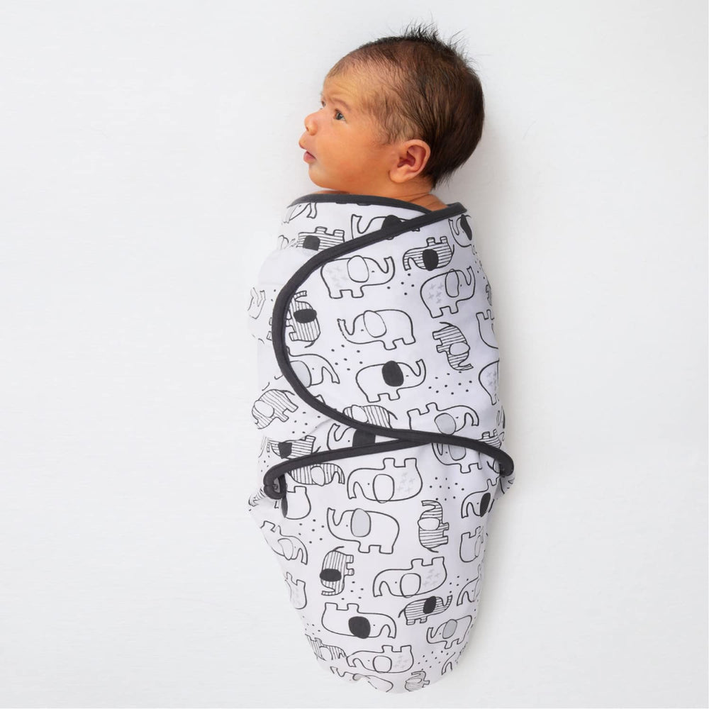 The Peanutshell elephant-outline swaddle adds playful nighttime comfort.