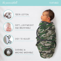 The Peanutshell swaddle with gray herringbone texture for soothing daytime naps.