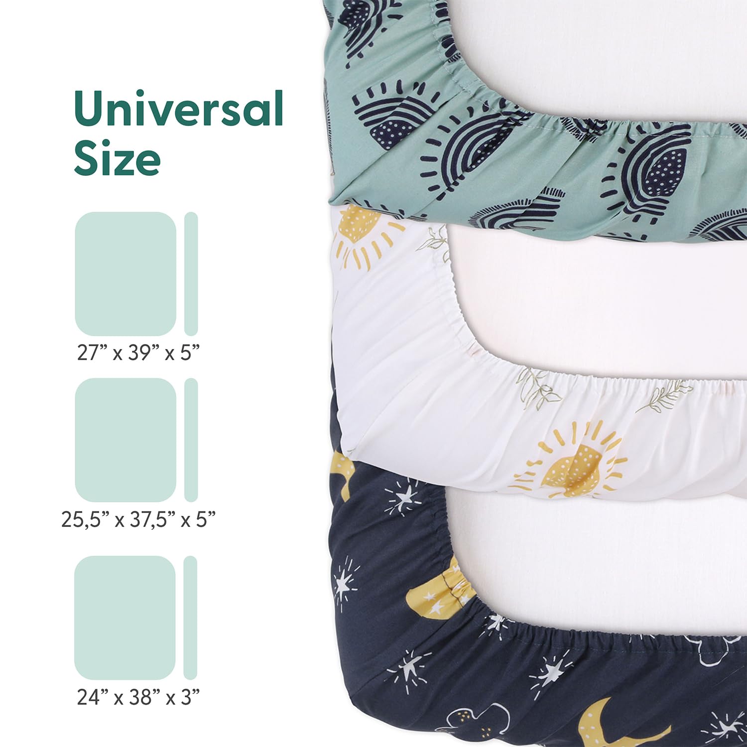The Peanutshell universal-fit elastic-band closeup demonstrates secure fit across playards.