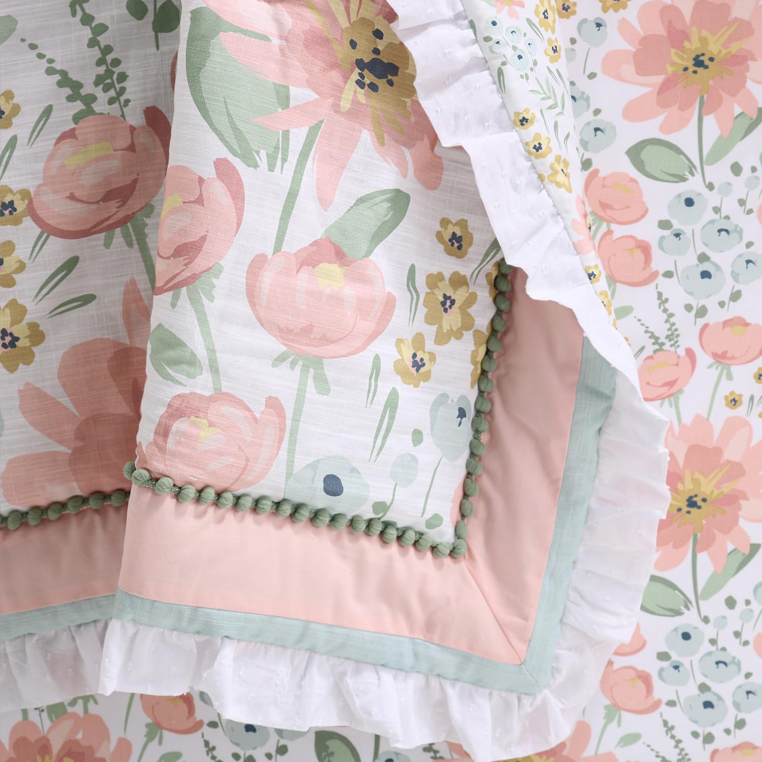 The Peanutshell Wildflower standard crib mattress 28x52 fit demonstrates universal crib compatibility.