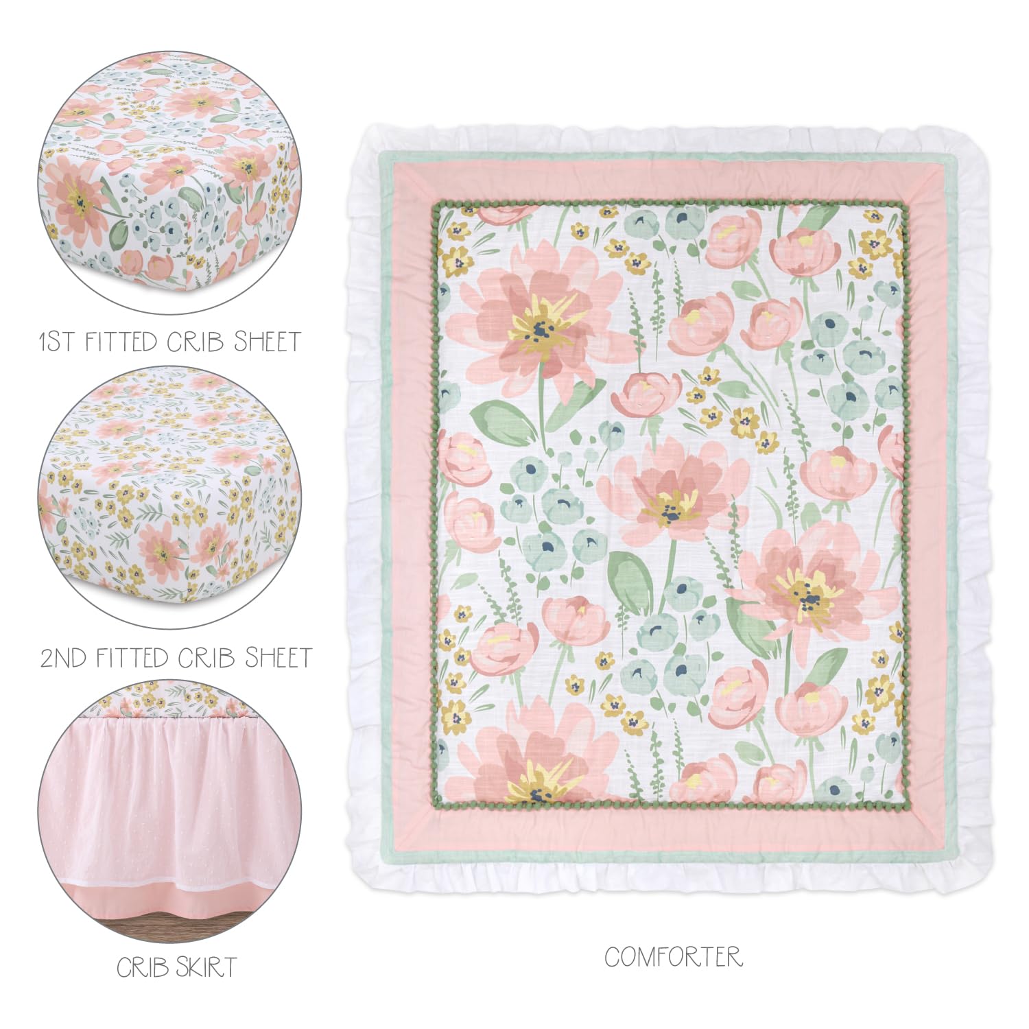 The Peanutshell Wildflower two-crib-sheets image shows secure, snug fitted sheets.