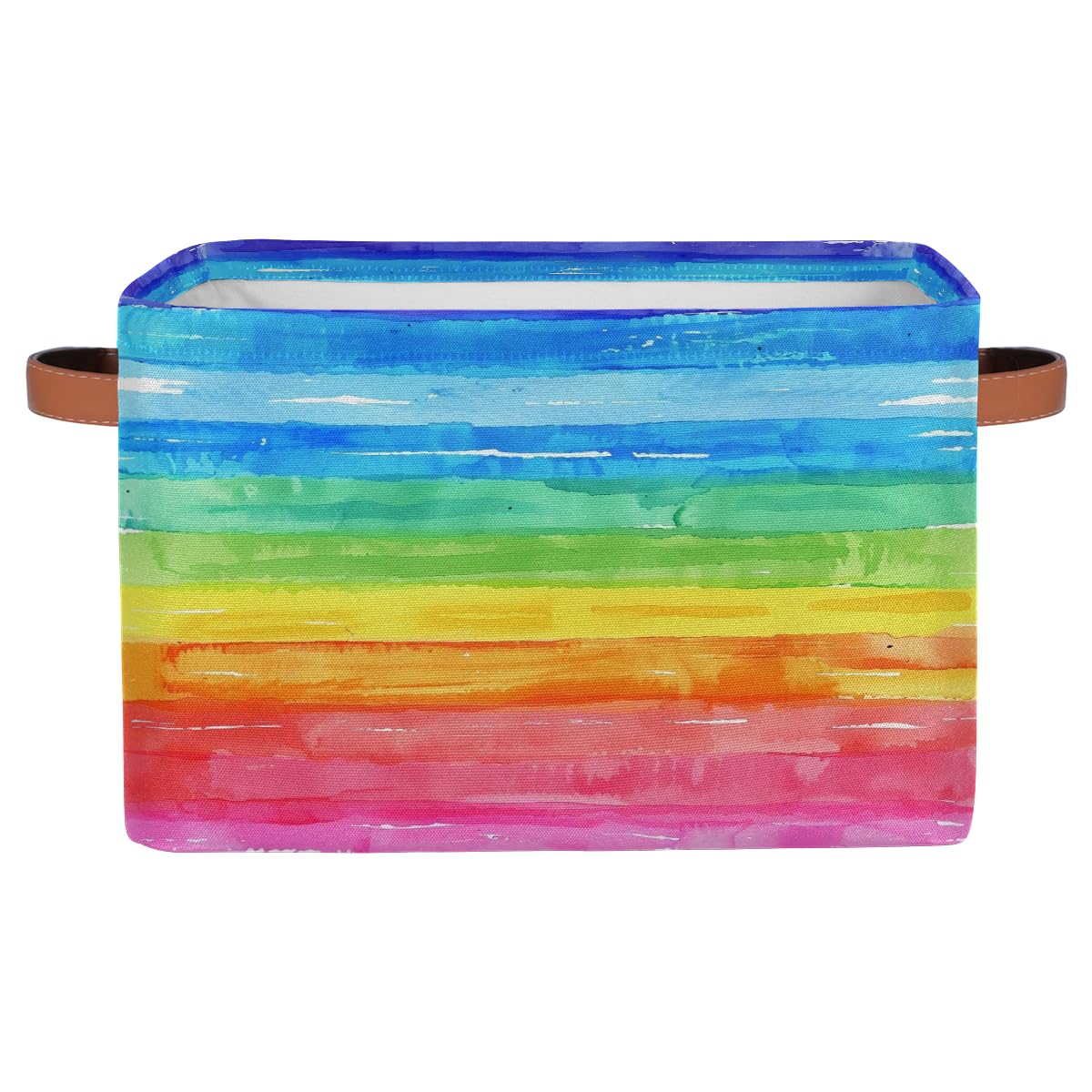 Peaom watercolor rainbow storage basket front view demonstrates versatile shelf organization