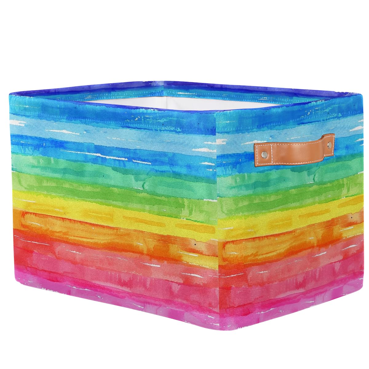Peaom watercolor rainbow storage basket with handles enables easy transport around the home