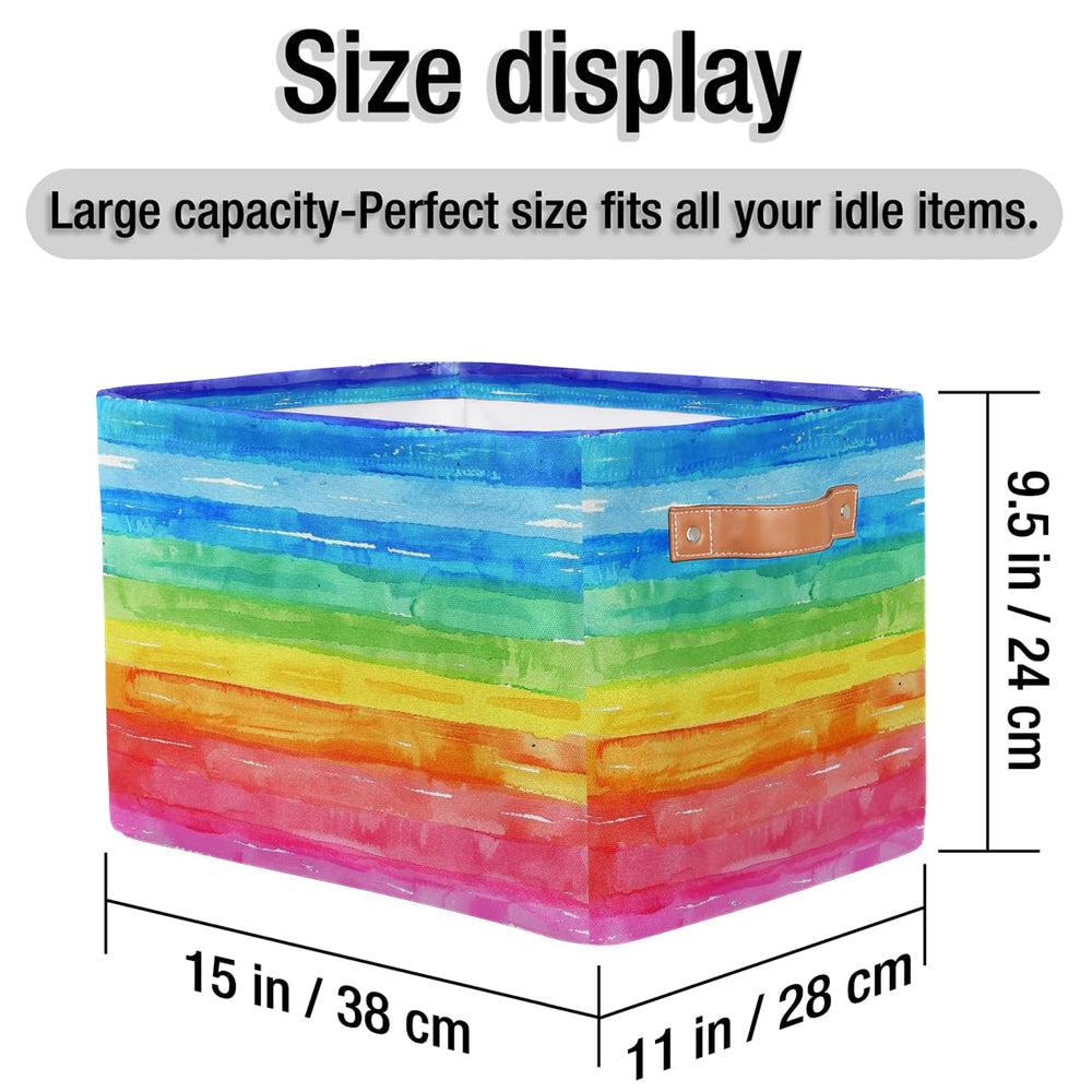 Peaom watercolor rainbow storage basket on a shelf illustrating organized space