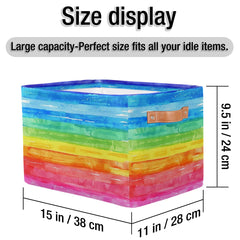 Peaom watercolor rainbow storage basket on a shelf illustrating organized space