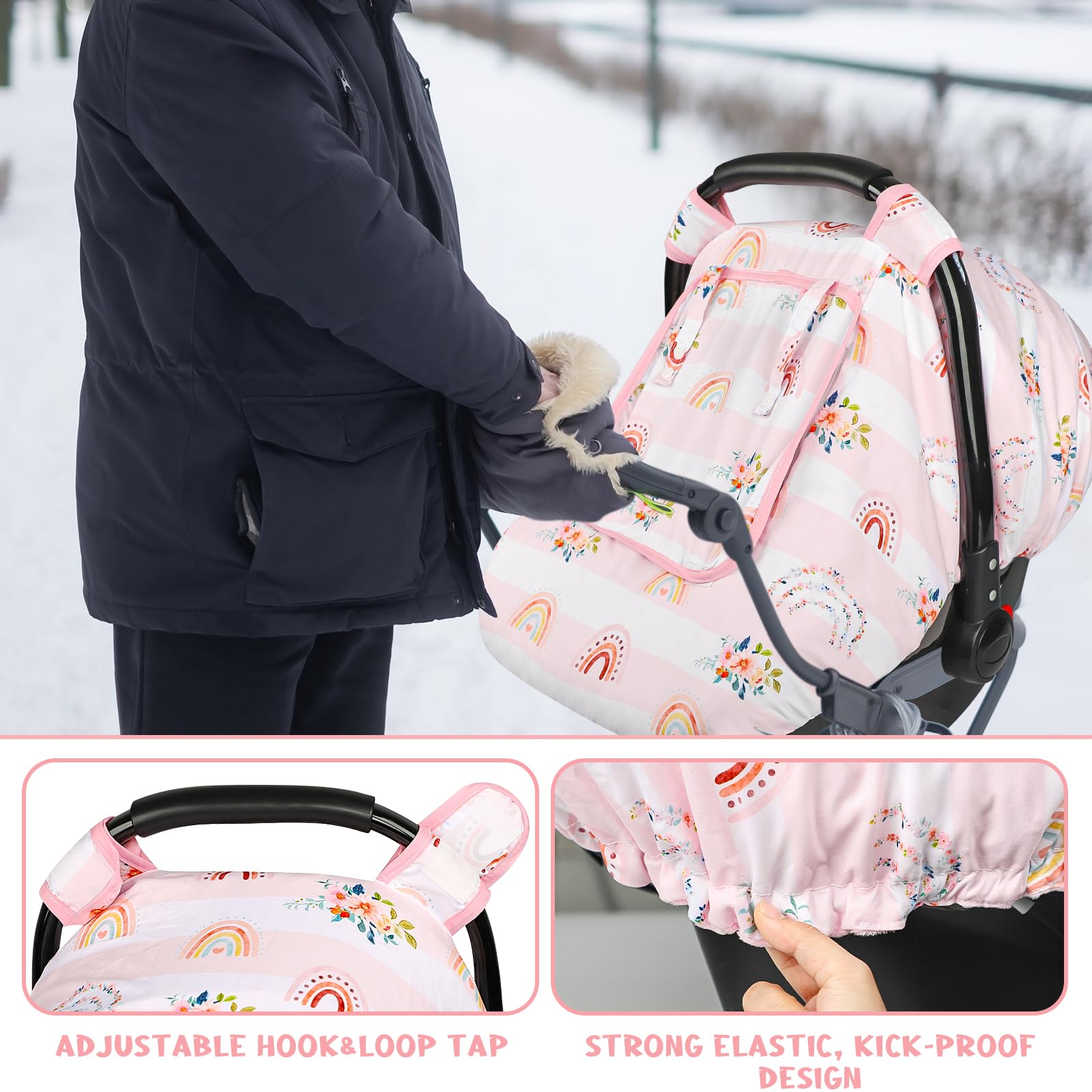 Pea Pod car seat cover features soft Minky Dot backing for gentle contact.