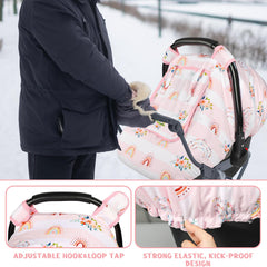 Pea Pod car seat cover features soft Minky Dot backing for gentle contact.