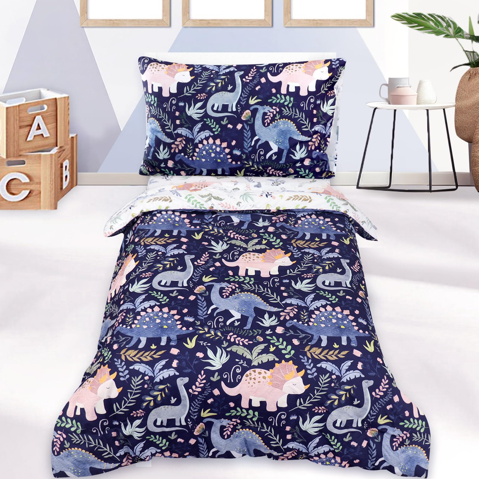 Pea Pod dinosaur bedding set comforter closeup highlighting plush microfiber softness for cozy nights