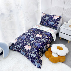 Pea Pod dinosaur bedding set flat sheet top view showcases balanced color and comfort