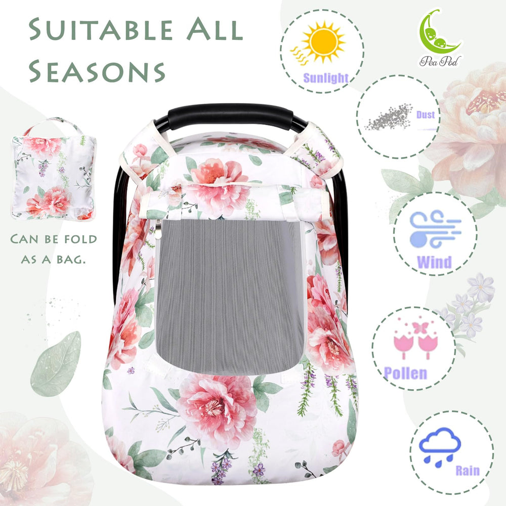 Pea Pod floral car seat cover foldable bag for compact travel.