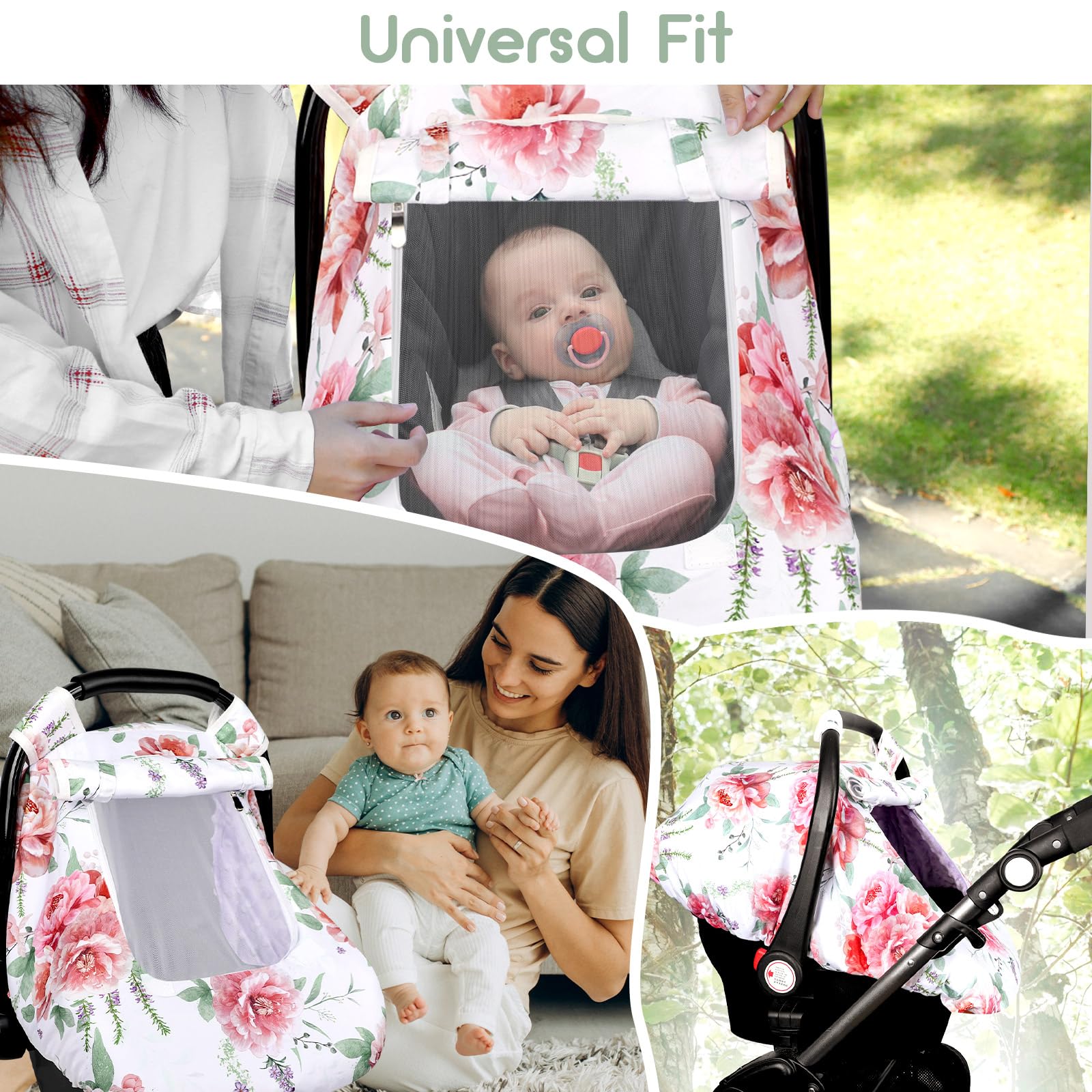 Pea Pod floral car seat cover nursery style complements any stroller.