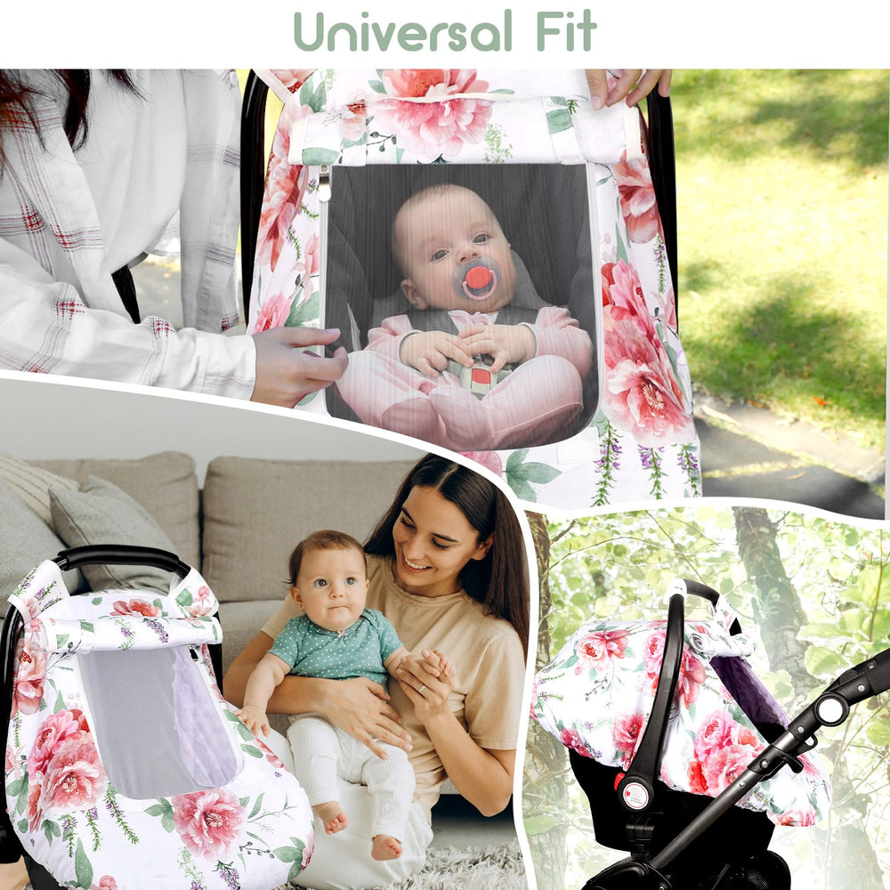 Pea Pod floral car seat cover nursery style complements any stroller.