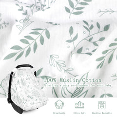 Pea Pod Muslin Car Seat Cover mesh window oversized for 360° airflow and easy baby checks.