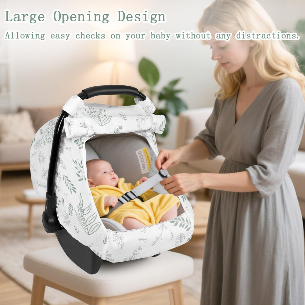 Pea Pod Muslin Car Seat Cover folds into compact bag for on-the-go storage.