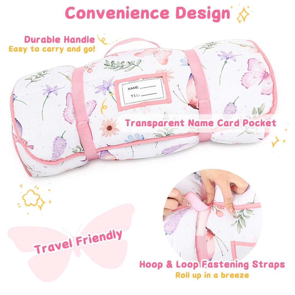 Pea Pod nap mat measures 51x23 inches, spacious for kids.