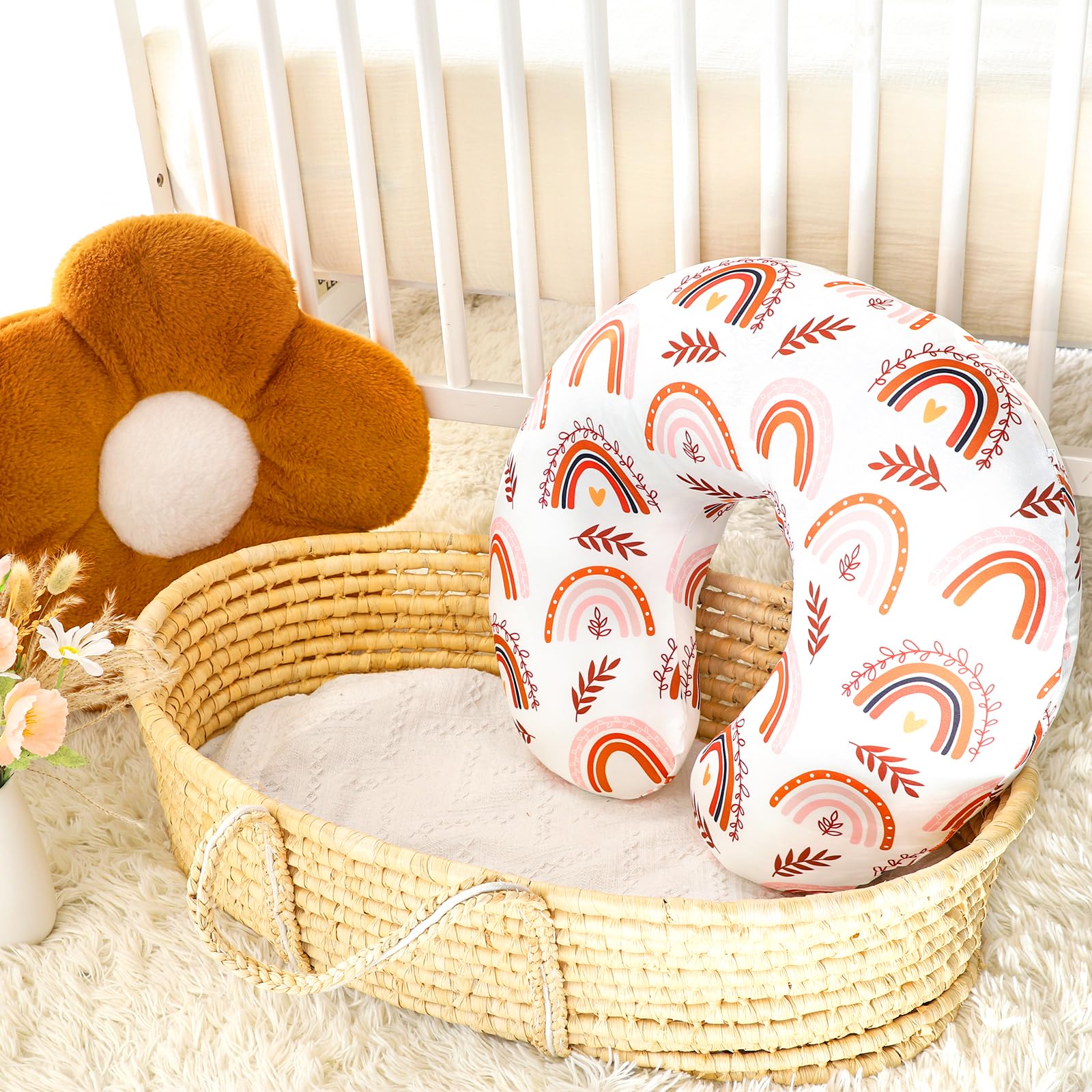 Pea Pod nursing pillow cover nursery-decor highlights boho rainbow styling