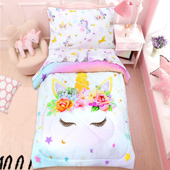 Pea Pod Unicorn toddler bedding set flat sheet closeup highlights smooth, breathable material for comfortable sleep.