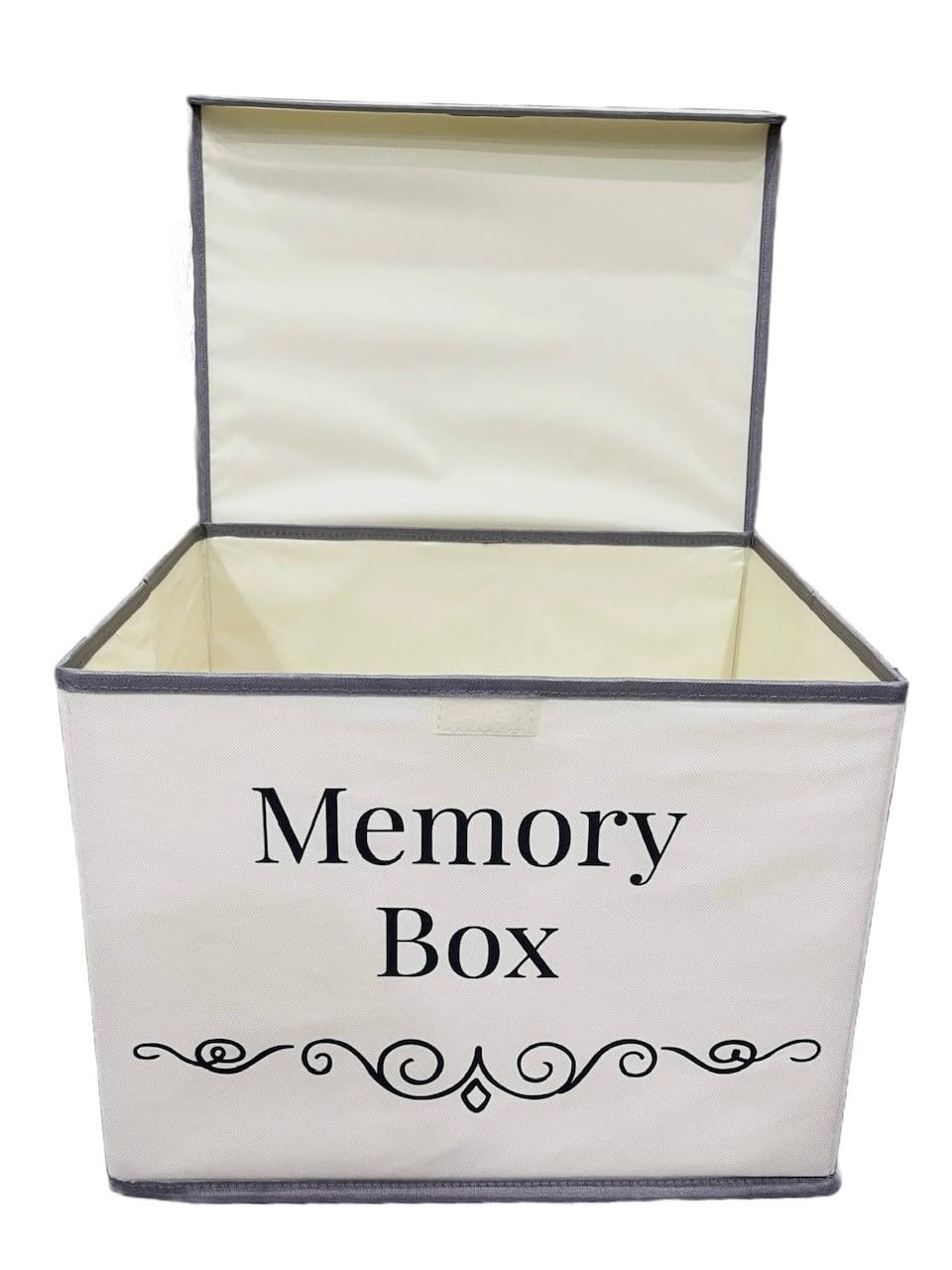 Pear Tree Essentials memory storage box close-up lid with Velcro closure secures keepsakes.